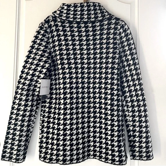 New ELLEN TRACY houndstooth soft wool blend cowl neck sweater jacket - Picture 3 of 7